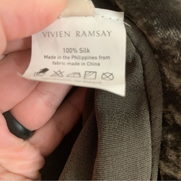 Vivien Ramsay Womens green/ brown 100% silk velvet sleeveless midi dress S - Picture 5 of 10